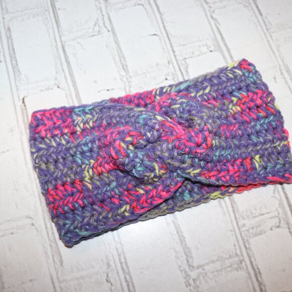 ๐๐ Chunky Purple & Colorful Crochet Headband โ Handmade ยท One Size - Picture 2 of 4